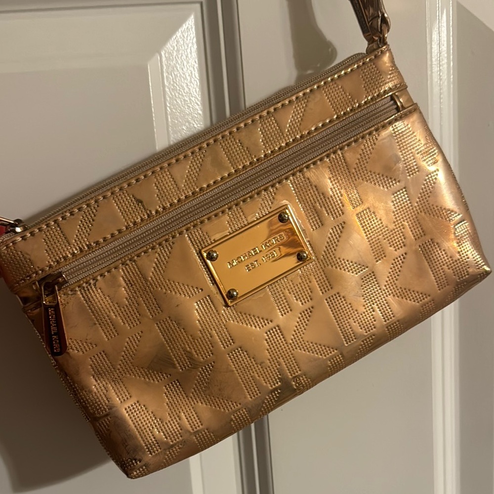 Michael Kors Rose Gold Metallic Clutch with Structured Design